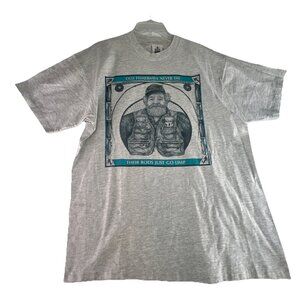 Vtg 1991 USA Made Single Stitch Old Fisherman Never Die Fishing Fish T-Shirt Lee